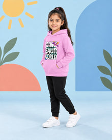 Kids Winter Hoodie Set | Dinosaur World Printed - side angle