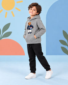 Kids Winter Hoodie Set | Football Bear Printed - side angle
