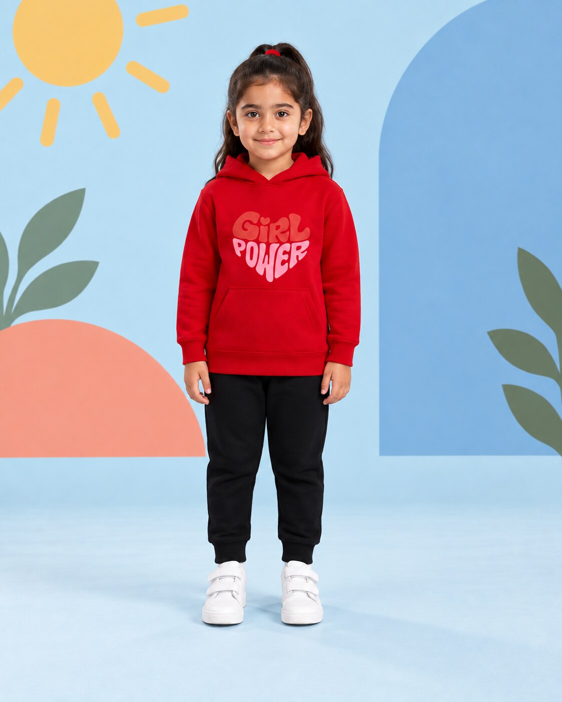 Kids Winter Hoodie Set | Girl Power Printed - front standing