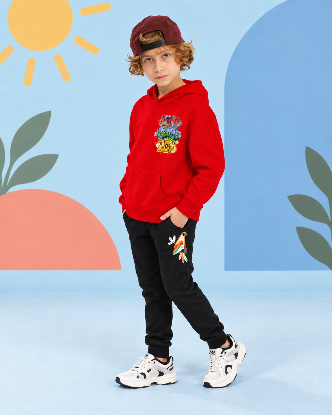 Kids Winter Hoodie Set | Girl Power Printed - seated