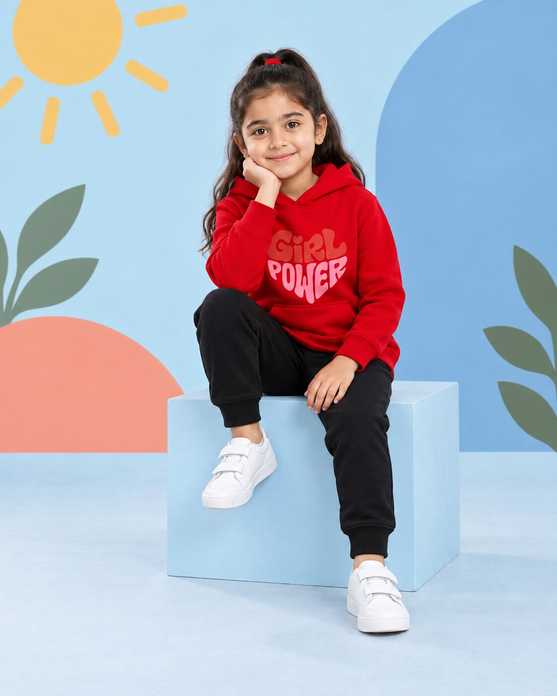 Kids Winter Hoodie Set | Girl Power Printed - side angle
