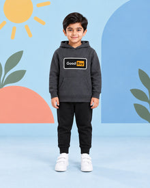 Kids Winter Hoodie Set | Good Boy Printed - front standing
