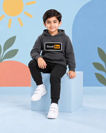 Kids Winter Hoodie Set | Good Boy Printed - seated