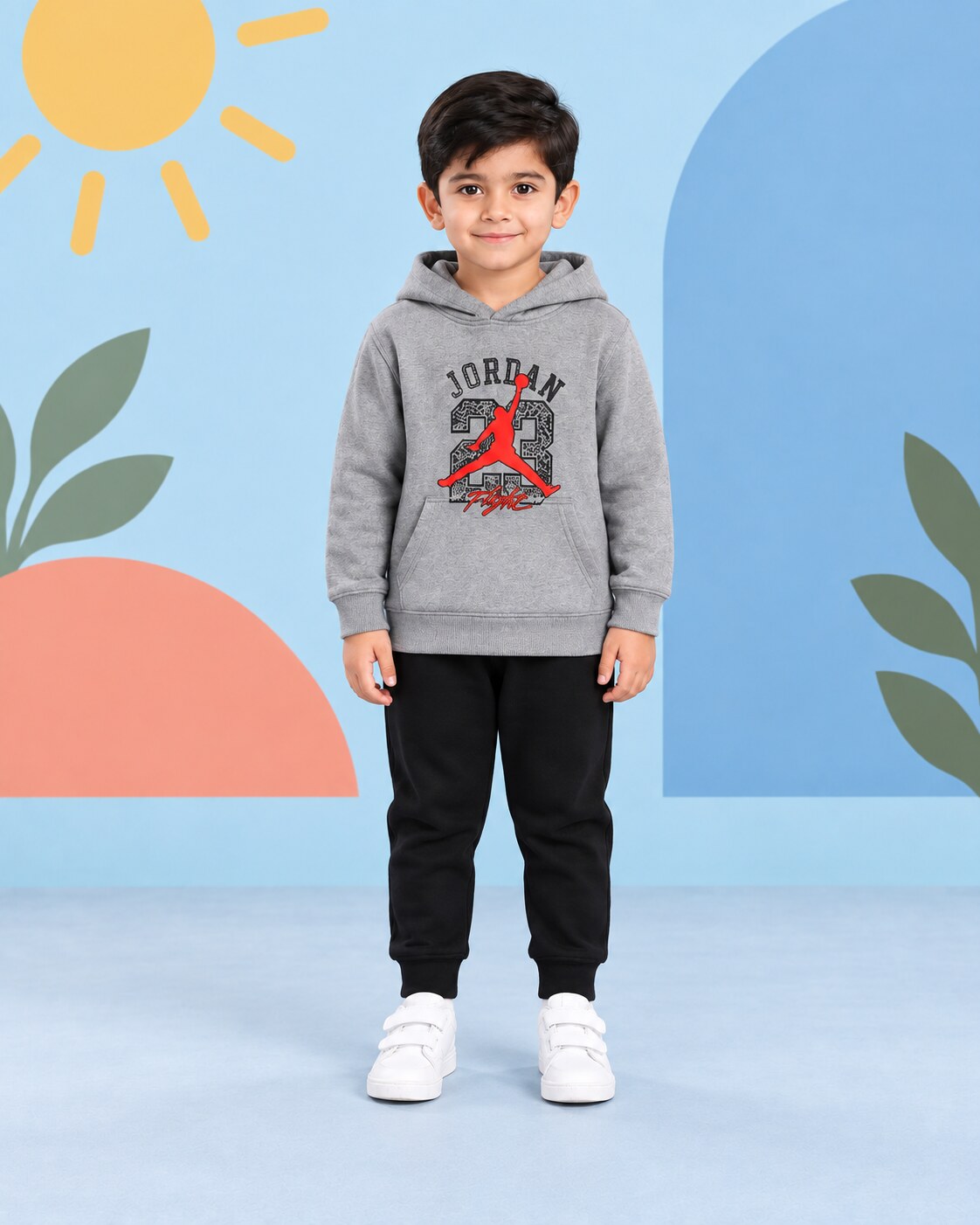 Kids Winter Hoodie Set | J 23 Printed - front standing