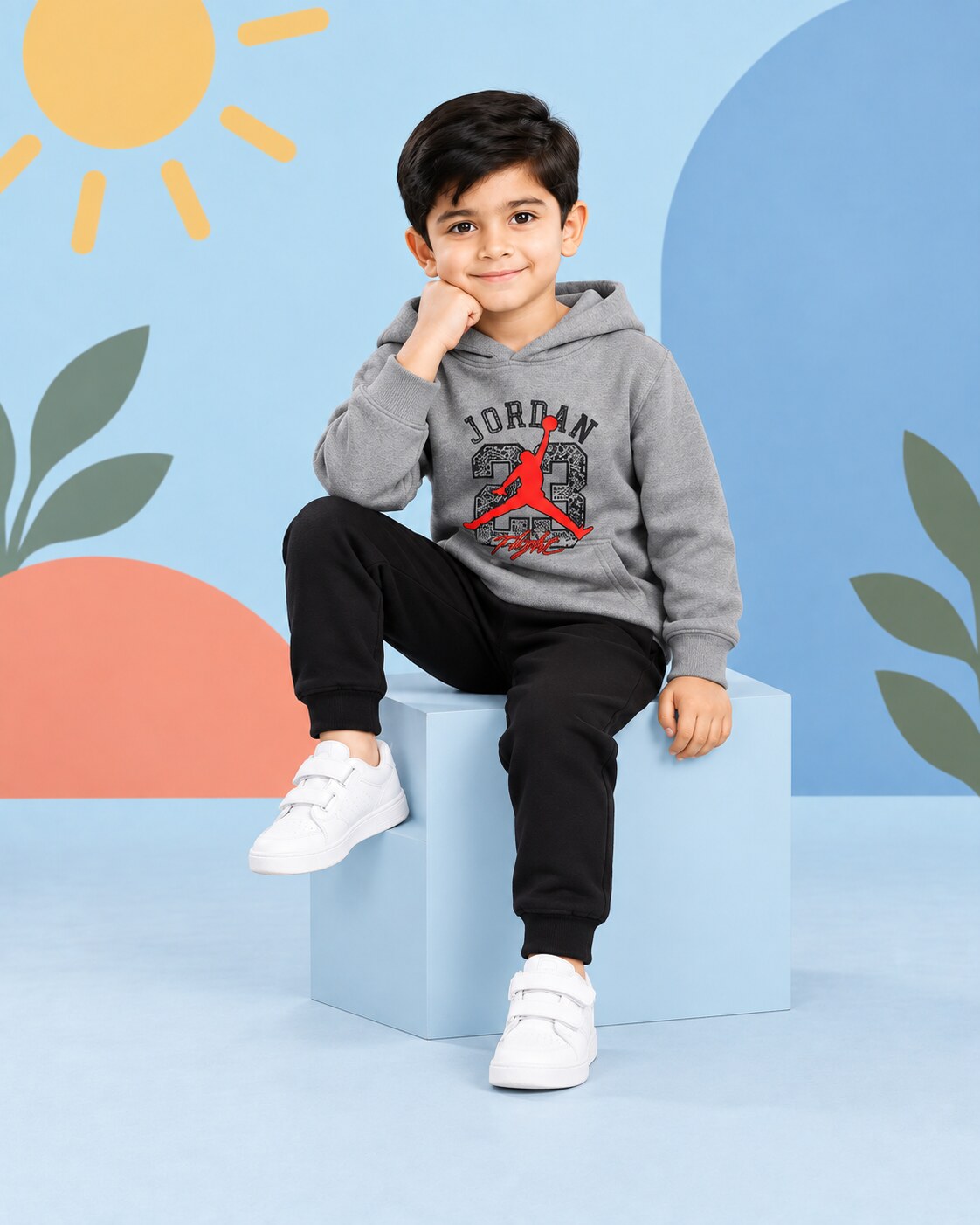 Kids Winter Hoodie Set | J 23 Printed - seated