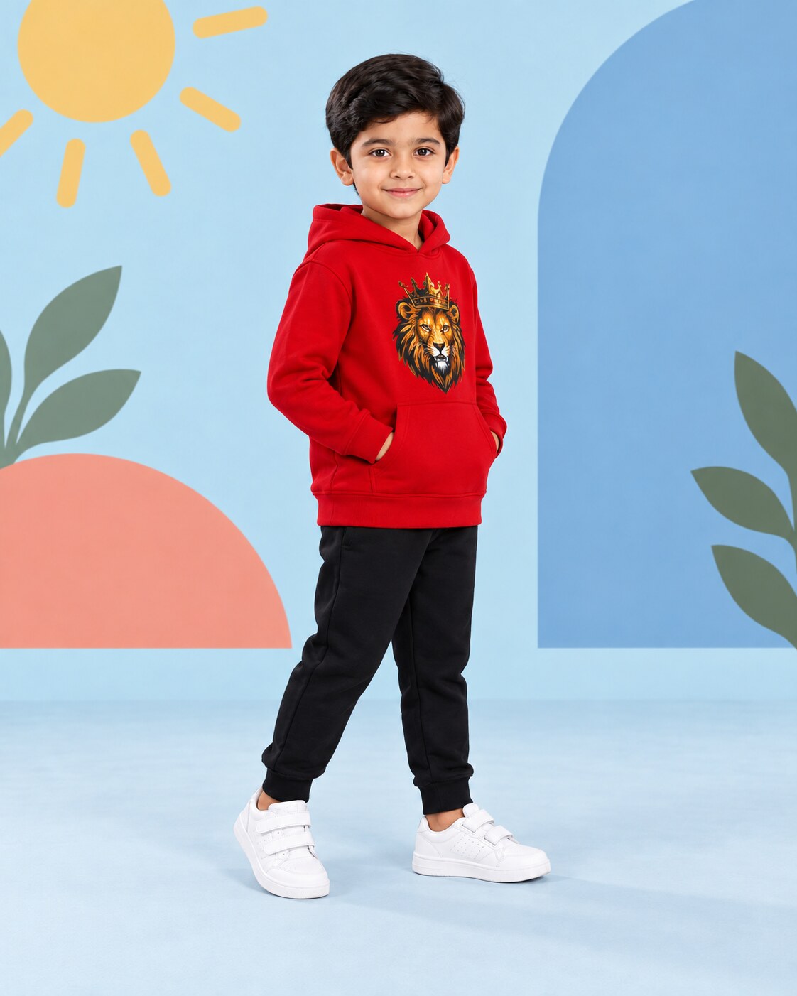 Kids Winter Hoodie Set | Just do it Printed - front standing
