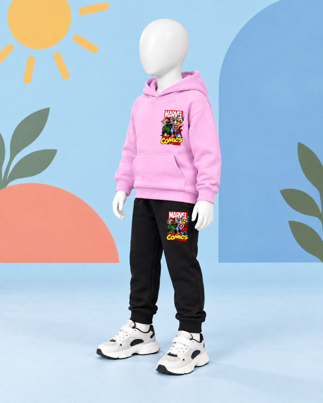 Kids Winter Hoodie Set | Marvel Comic Printed - side angle