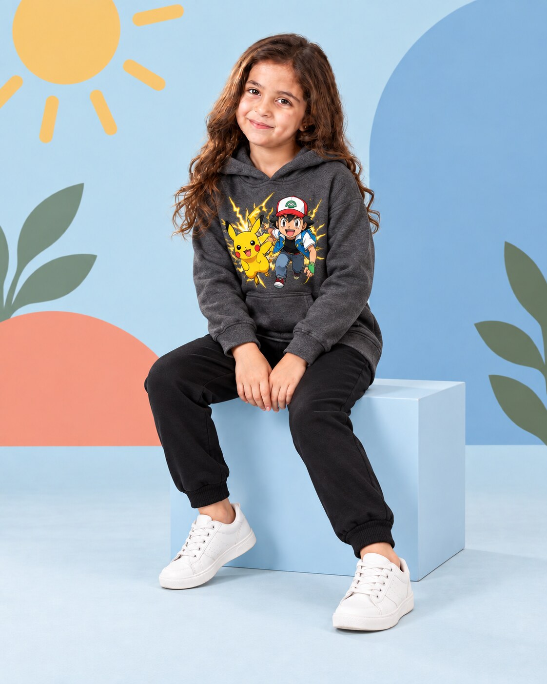 Kids Winter Hoodie Set | Pikachu Printed - seated