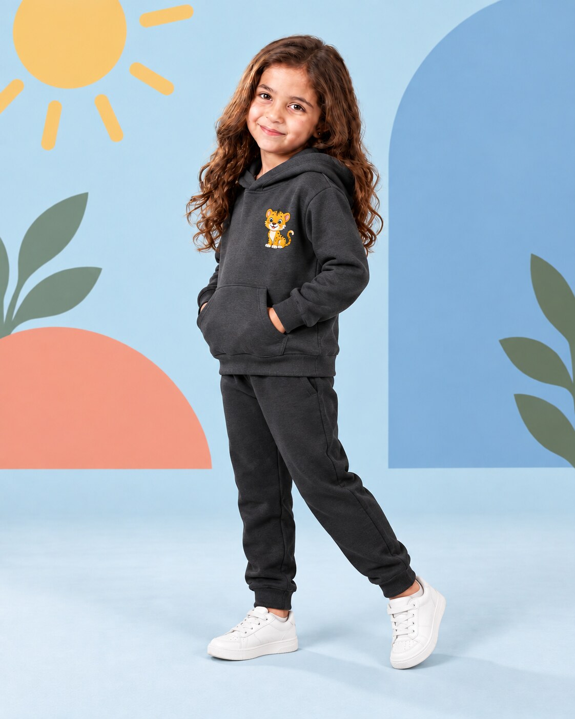 Kids Winter Hoodie Set | Pikachu Printed - side angle