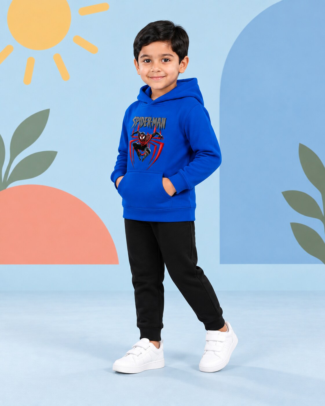 Kids Winter Hoodie Set | Spiderman Printed - side angle