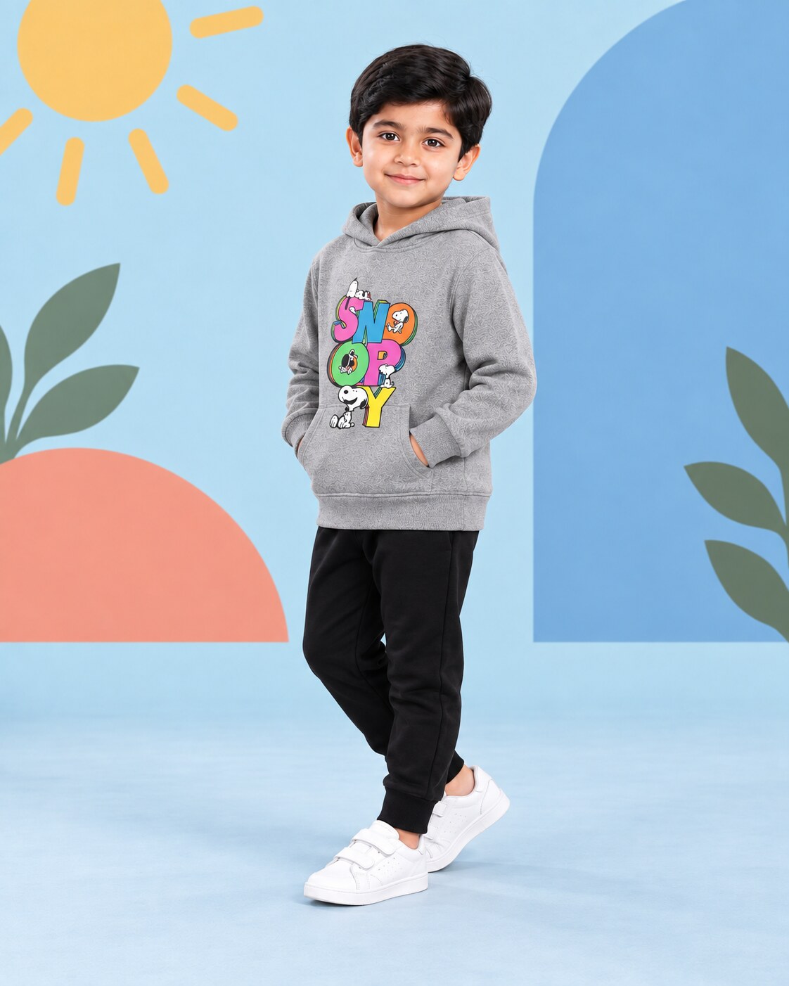 Kids Winter Hoodie Set | Stay True Printed - front standing