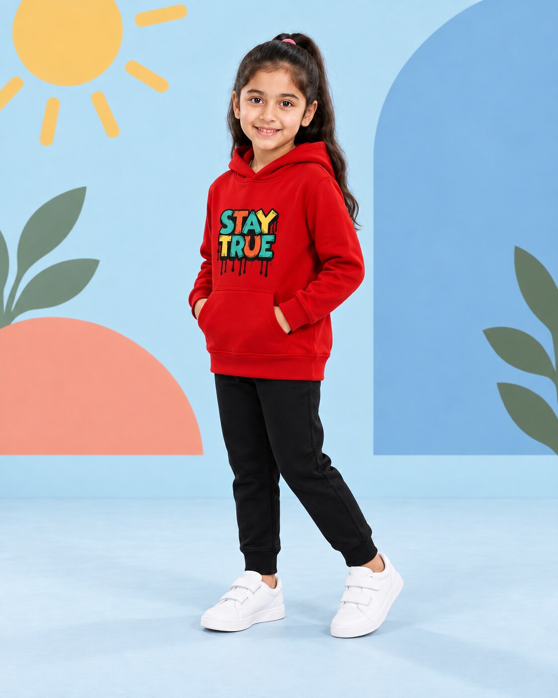 Kids Winter Hoodie Set | Stay True Printed - side angle