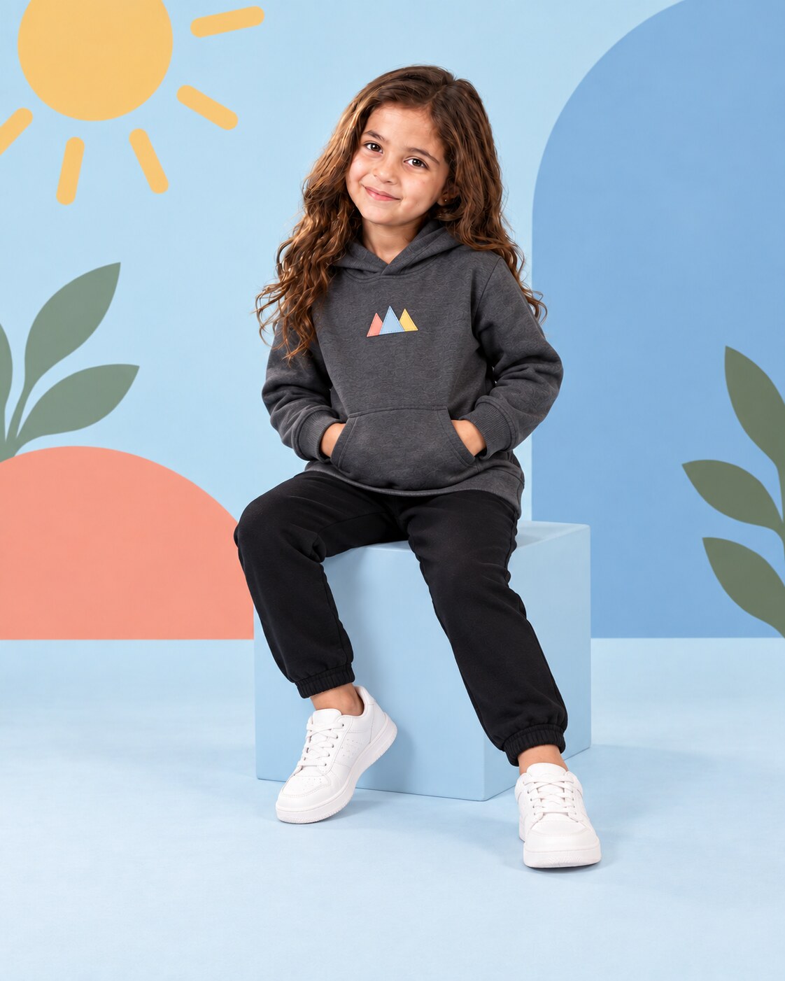 Kids Winter Hoodie Set | Super Mario Printed - seated