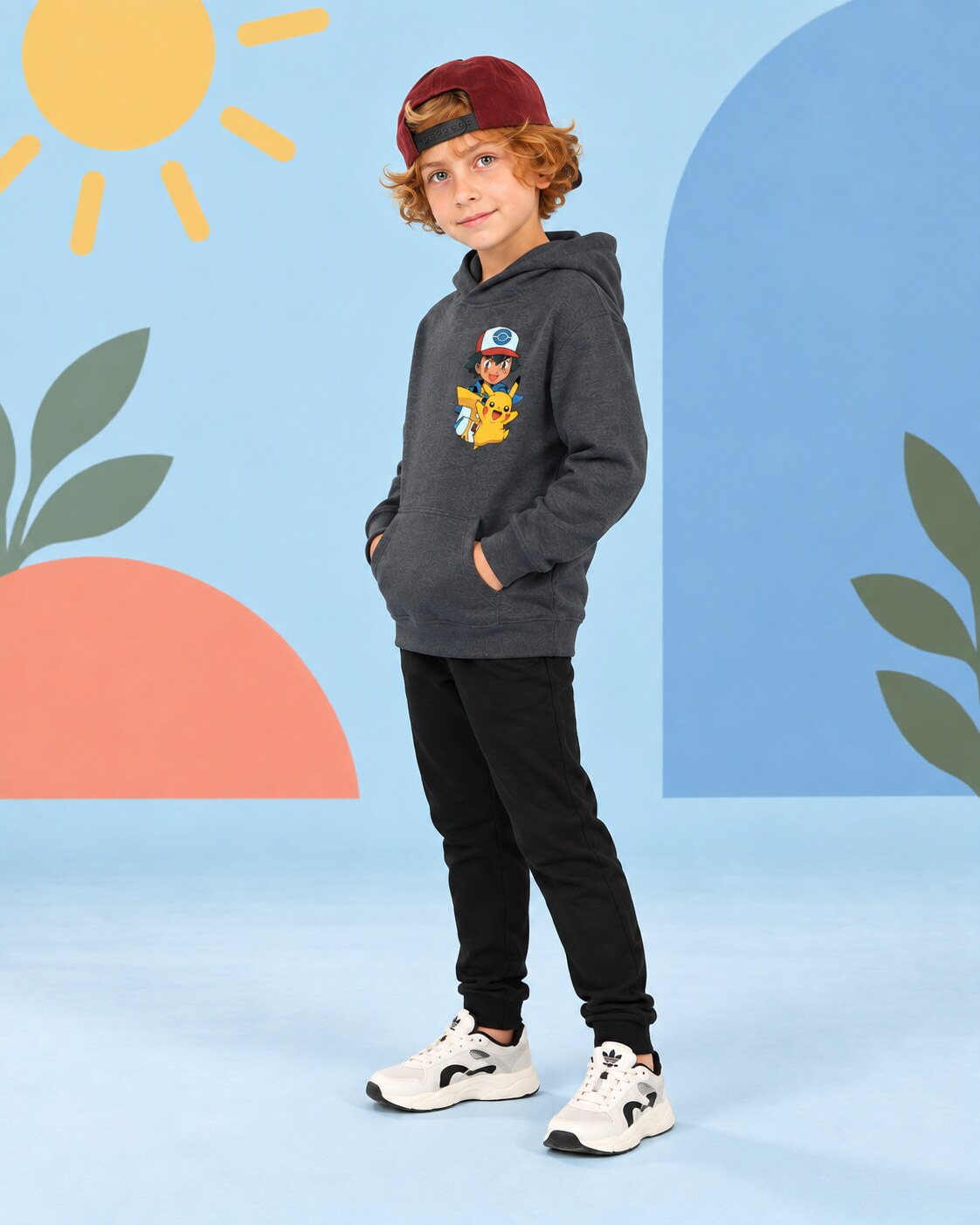 Kids Winter Hoodie Set | Super Mario Printed - side angle