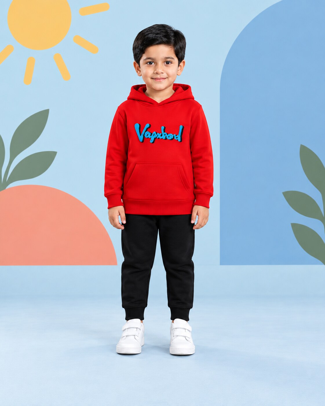Kids Winter Hoodie Set | Vagabond Printed - front standing