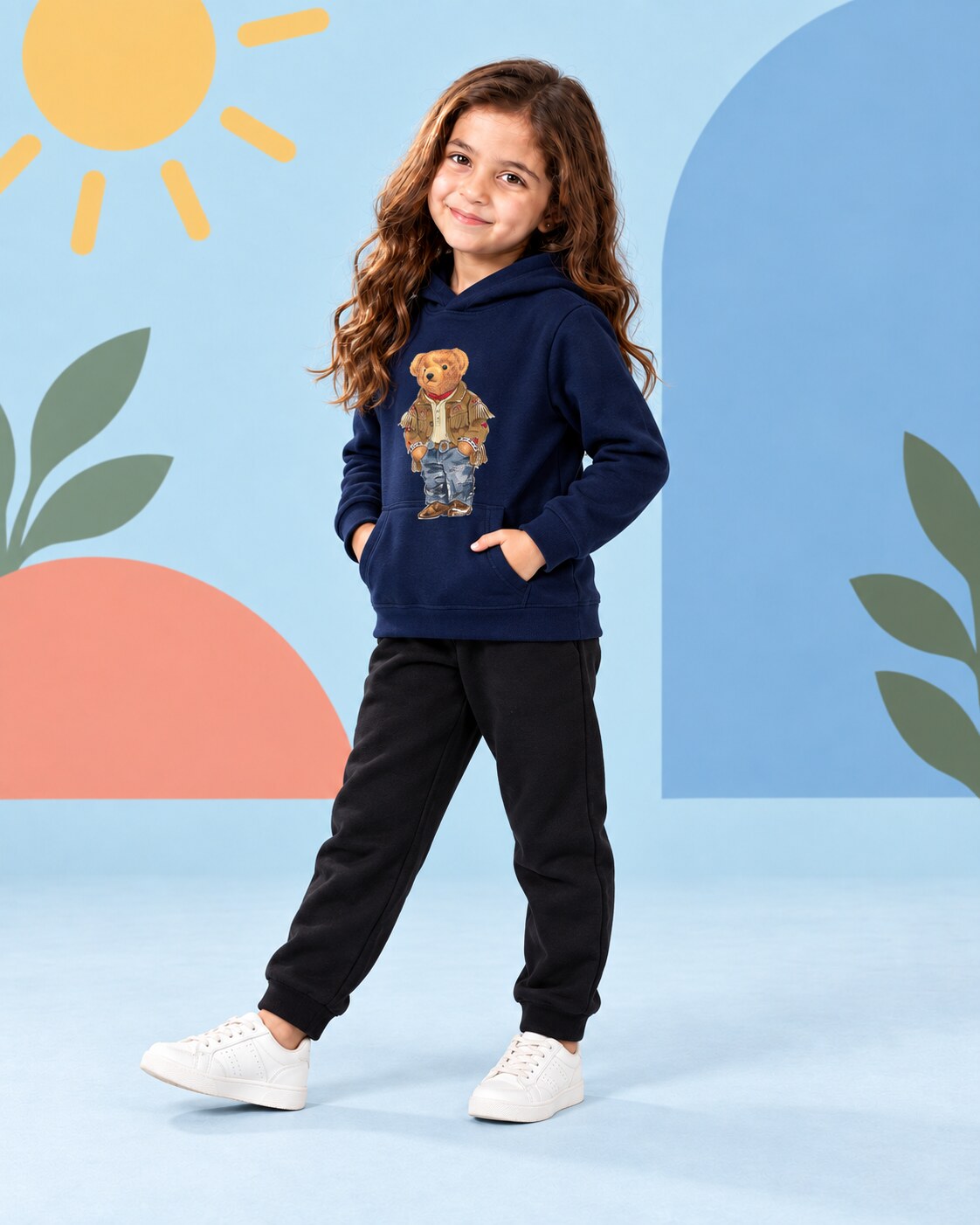 Kids Winter Hoodie Set | Versace Bear Printed - side angle