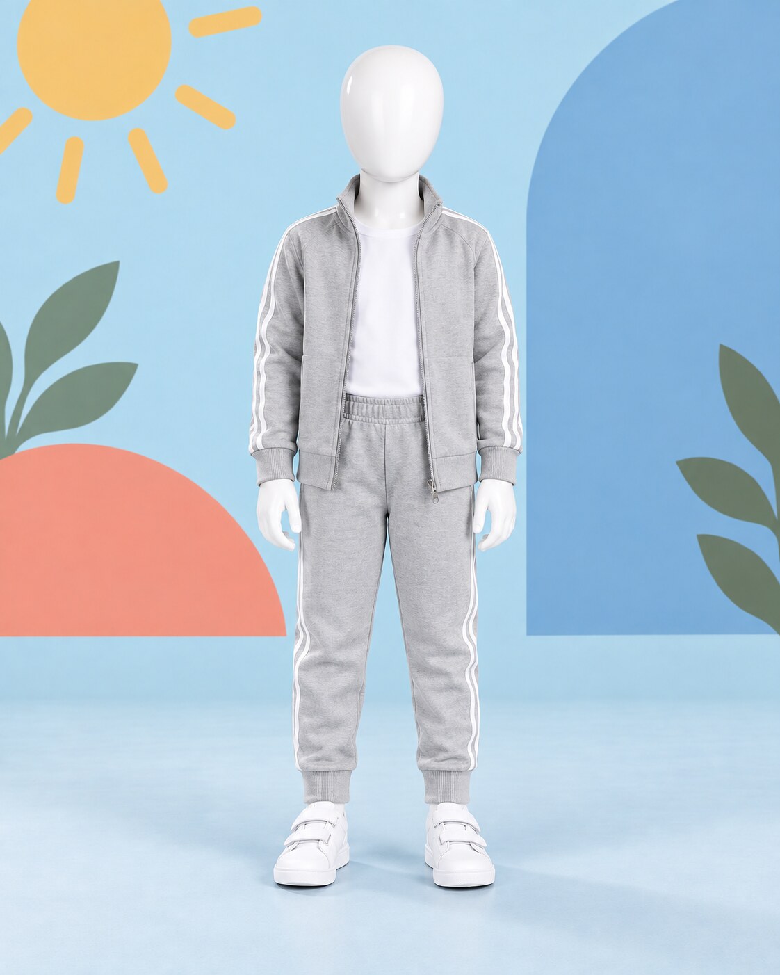 Kids Winter Stripe Tracksuit 3pcs- Grey - front standing