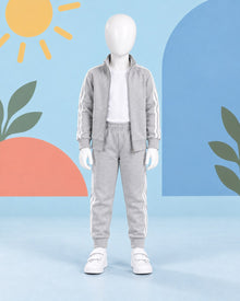 Kids Winter Stripe Tracksuit 3pcs- Grey - front standing