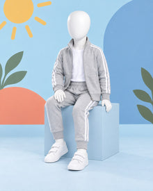 Kids Winter Stripe Tracksuit 3pcs- Grey - seated
