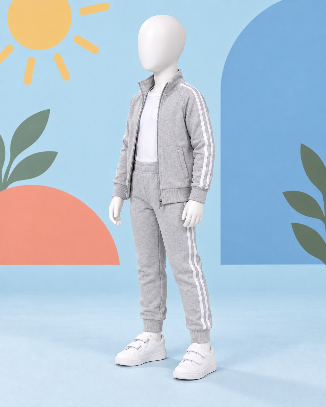 Kids Winter Stripe Tracksuit 3pcs- Grey - side angle