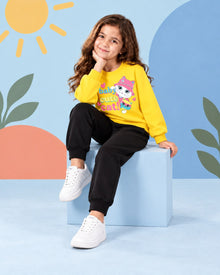 Kids Winter Sweat Shirt Set | Baby Cute Cat Printed - side angle