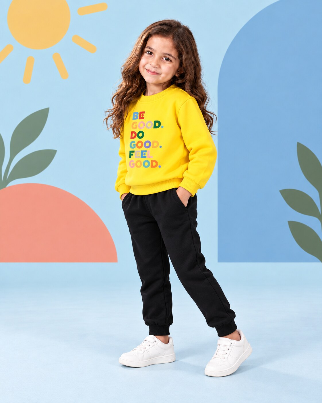 Kids Winter Sweat Shirt Set | Be Good Printed - seated
