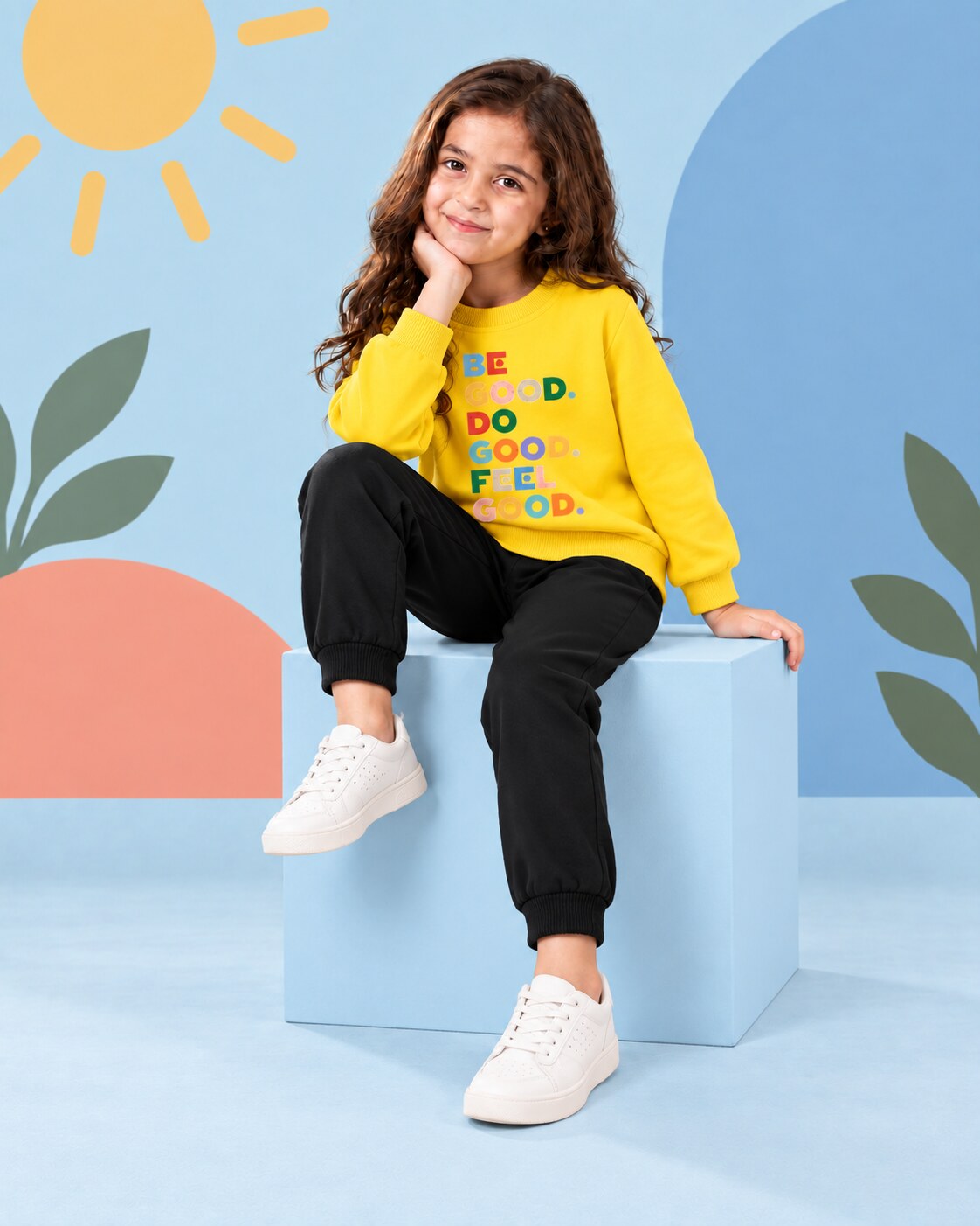 Kids Winter Sweat Shirt Set | Be Good Printed - side angle