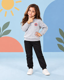 Kids Winter Sweat Shirt Set | Captain America Printed - front standing