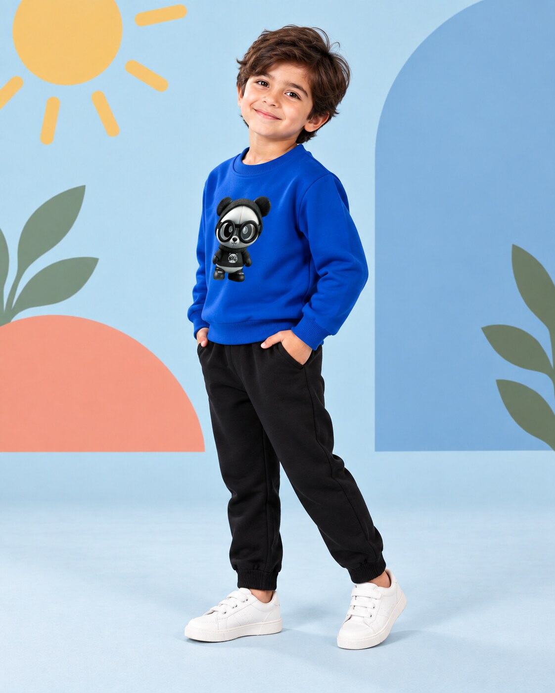 Kids Winter Sweat Shirt Set | Cute Panda Printed - side angle