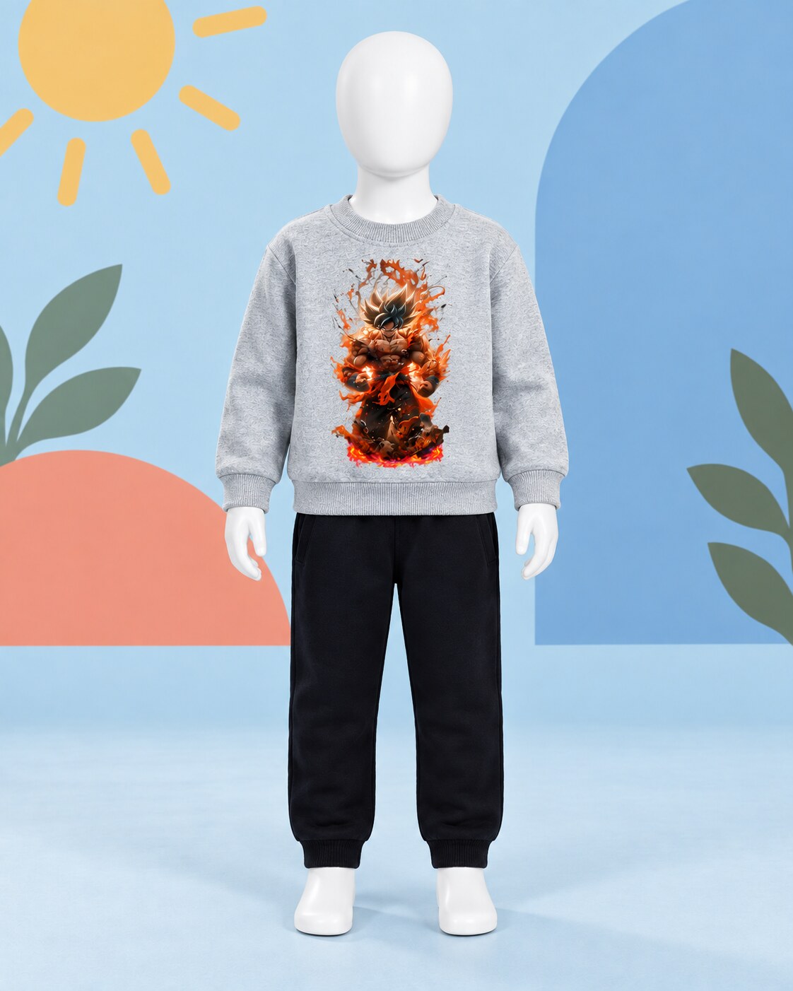 Kids Winter Sweat Shirt Set | Dragon Ball Z Printed - front standing