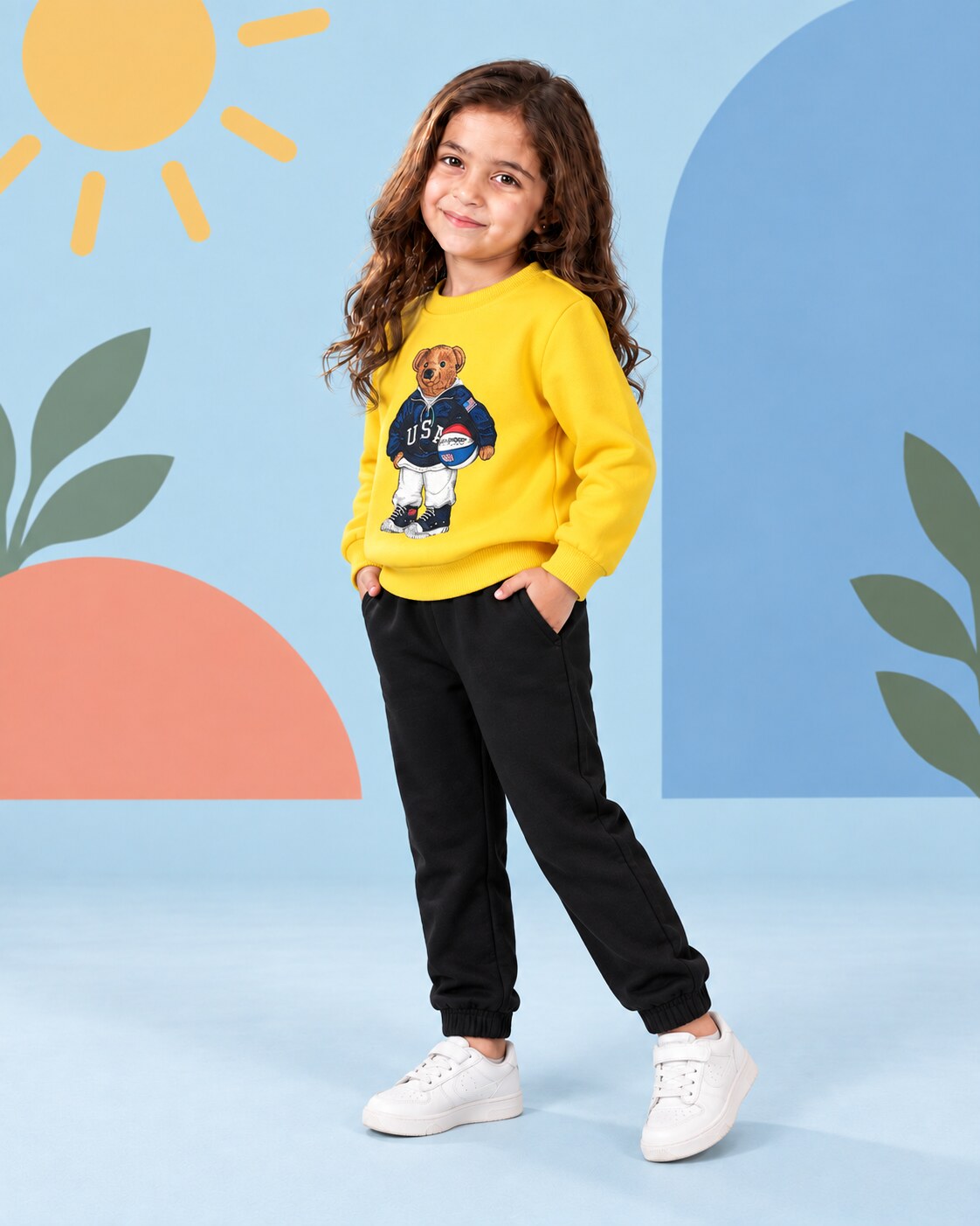 Kids Winter Sweat Shirt Set | Football Bear Printed - side angle