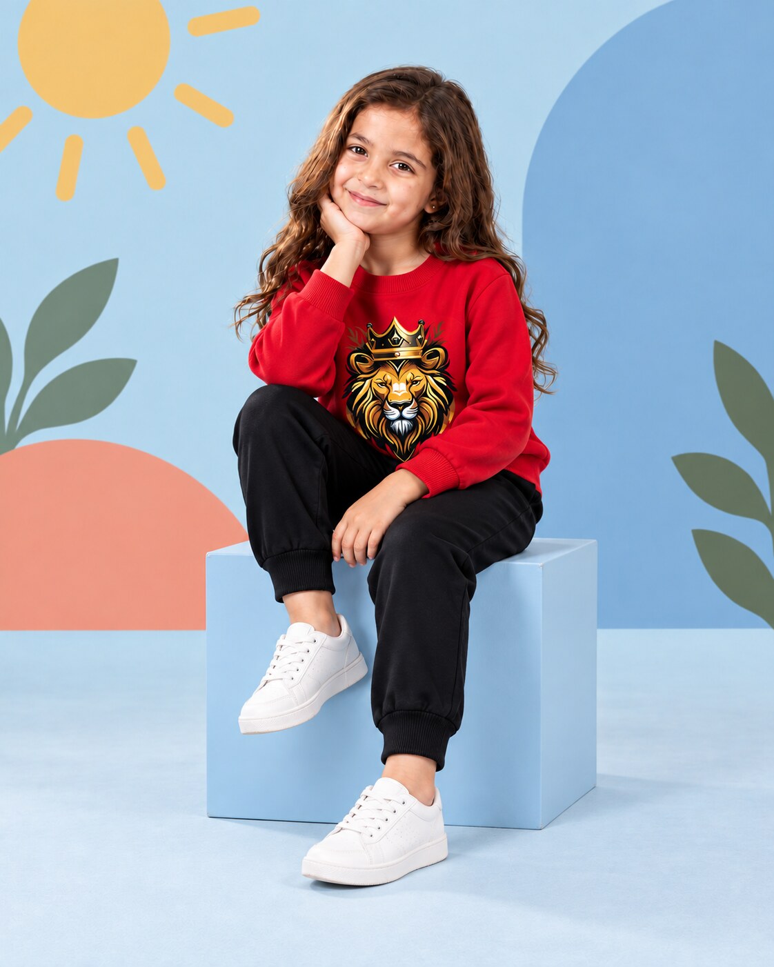 Kids Winter Sweat Shirt Set | Golden King Printed - seated