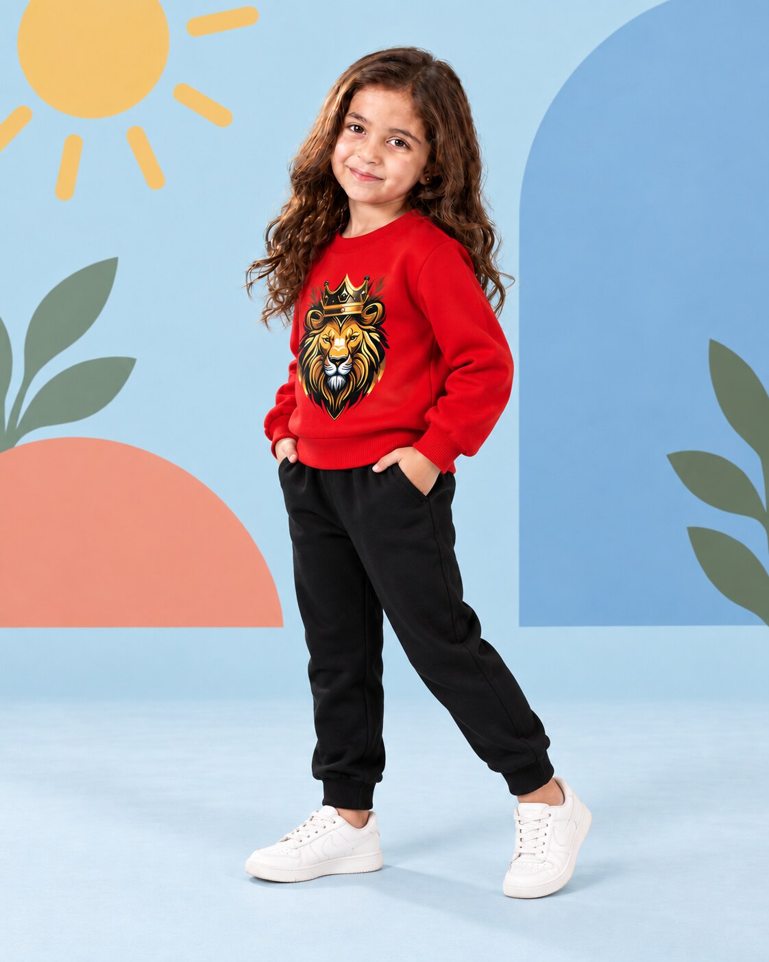 Kids Winter Sweat Shirt Set | Golden King Printed - side angle