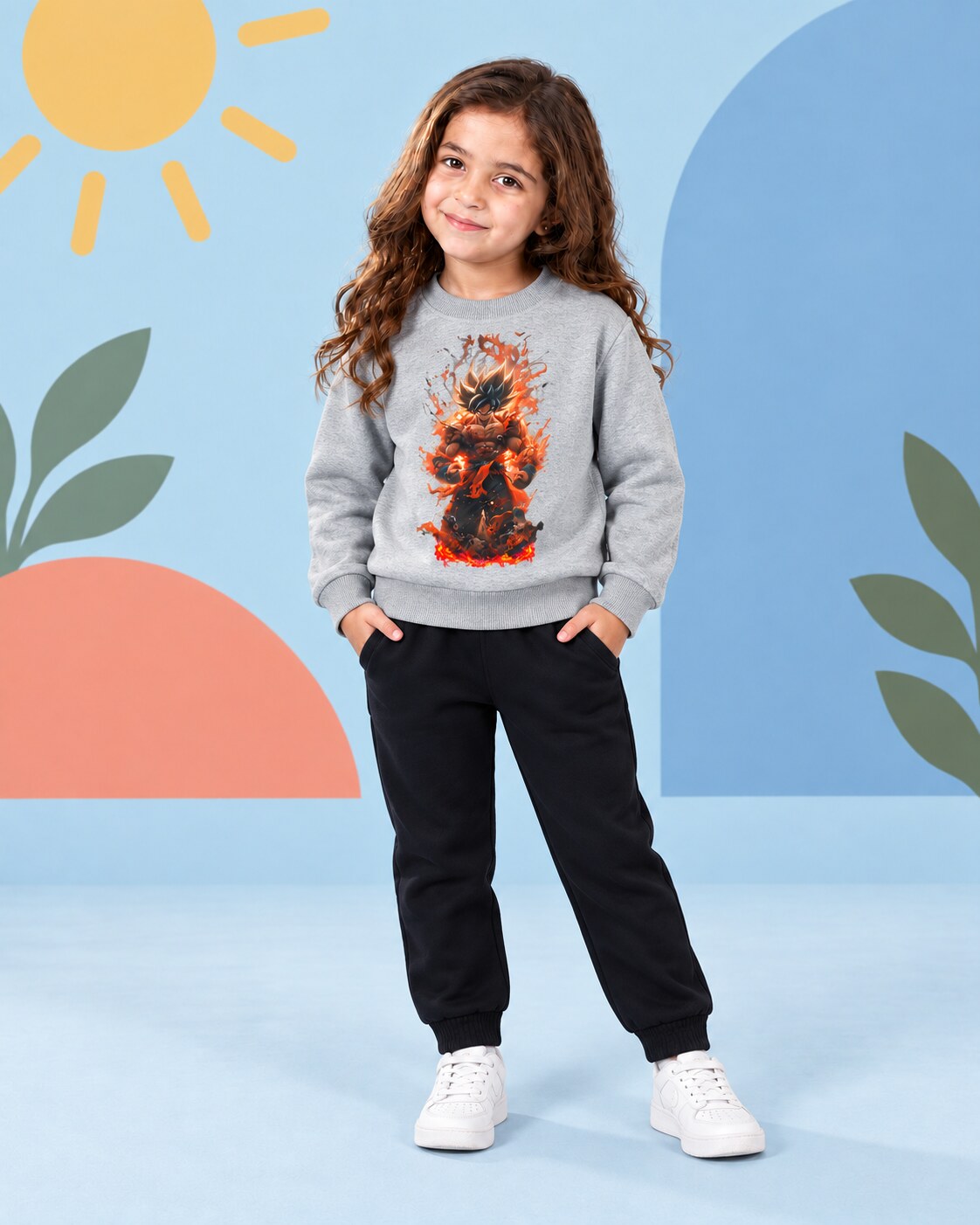 Kids Winter Sweat Shirt Set | Hulk Printed - front standing