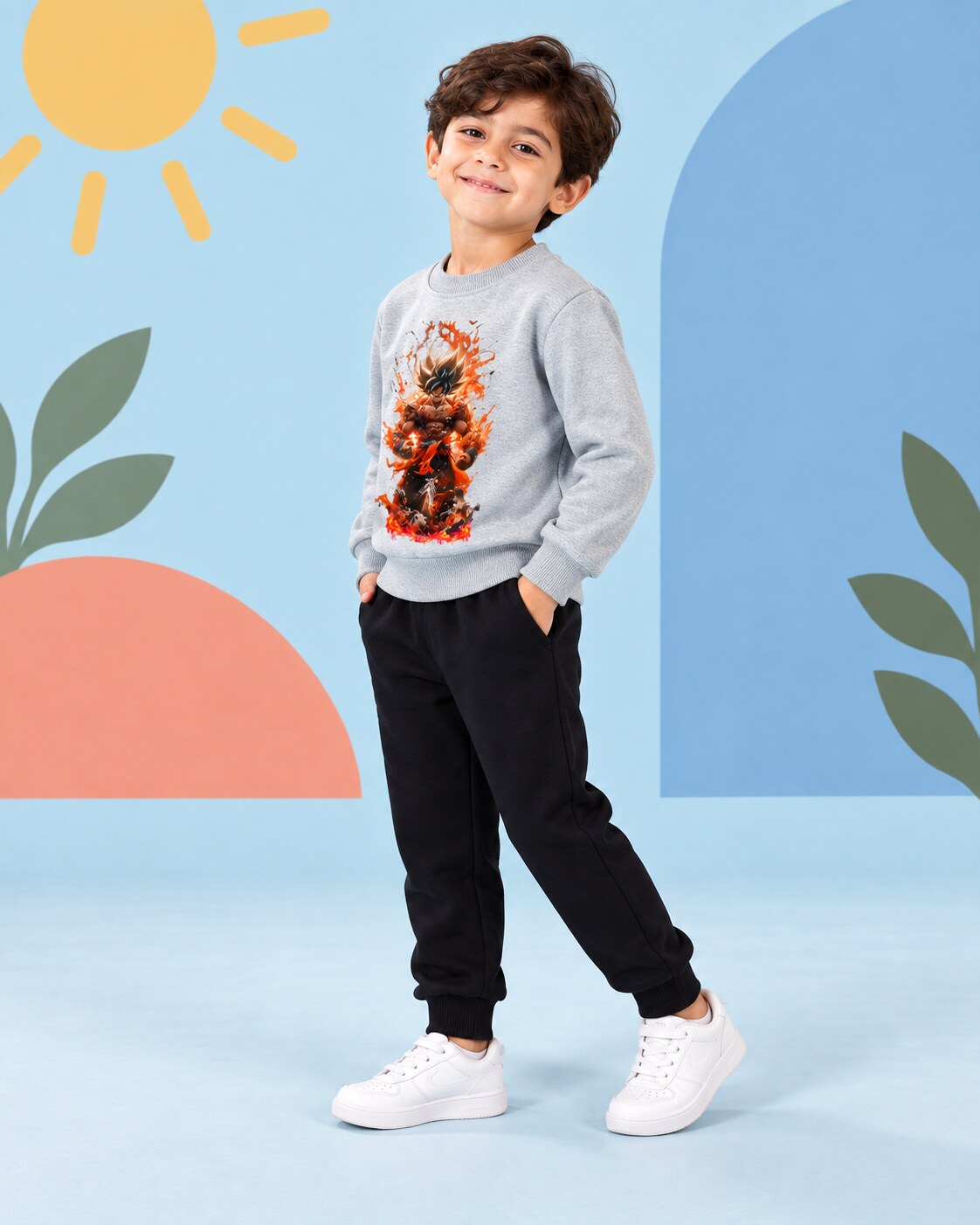 Kids Winter Sweat Shirt Set | Hulk Printed - seated