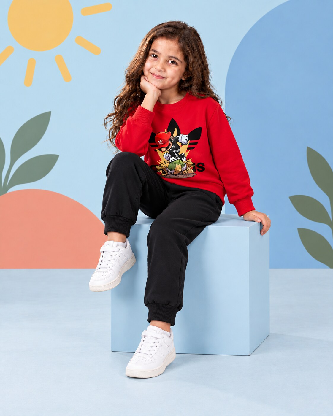 Kids Winter Sweat Shirt Set | Mario + Adidas Printed - seated