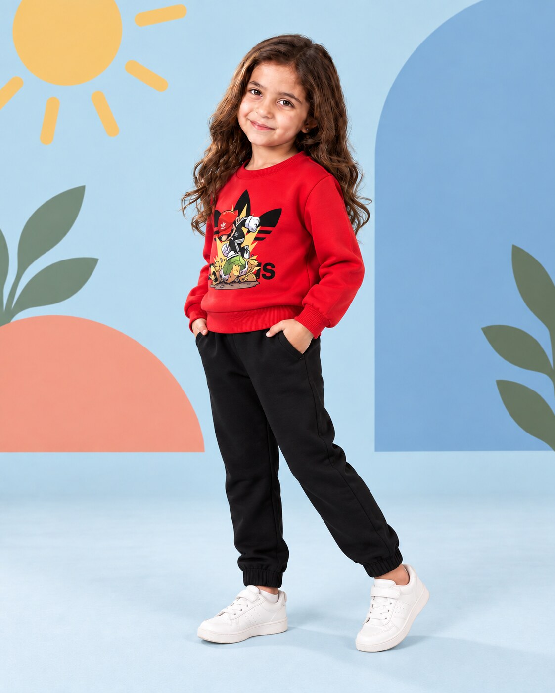 Kids Winter Sweat Shirt Set | Mario + Adidas Printed - side angle