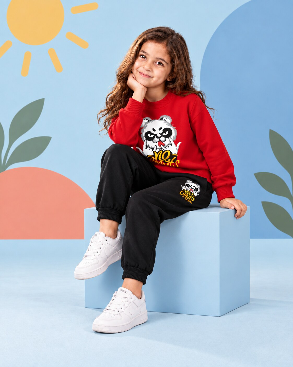 Kids Winter Sweat Shirt Set | No Limit Bear Printed - seated