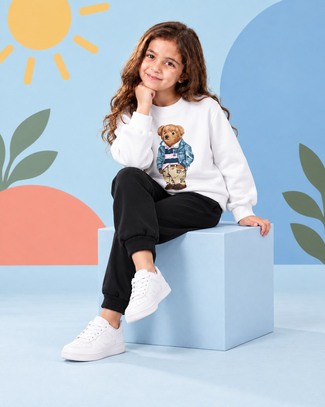 Kids Winter Sweat Shirt Set | Polo Bear Printed - seated