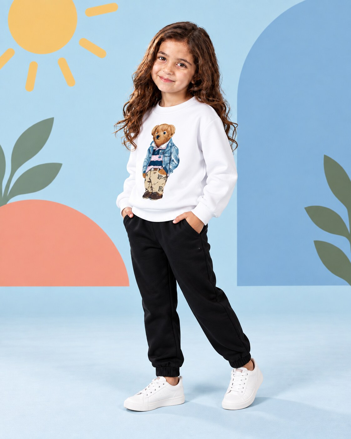 Kids Winter Sweat Shirt Set | Polo Bear Printed - side angle