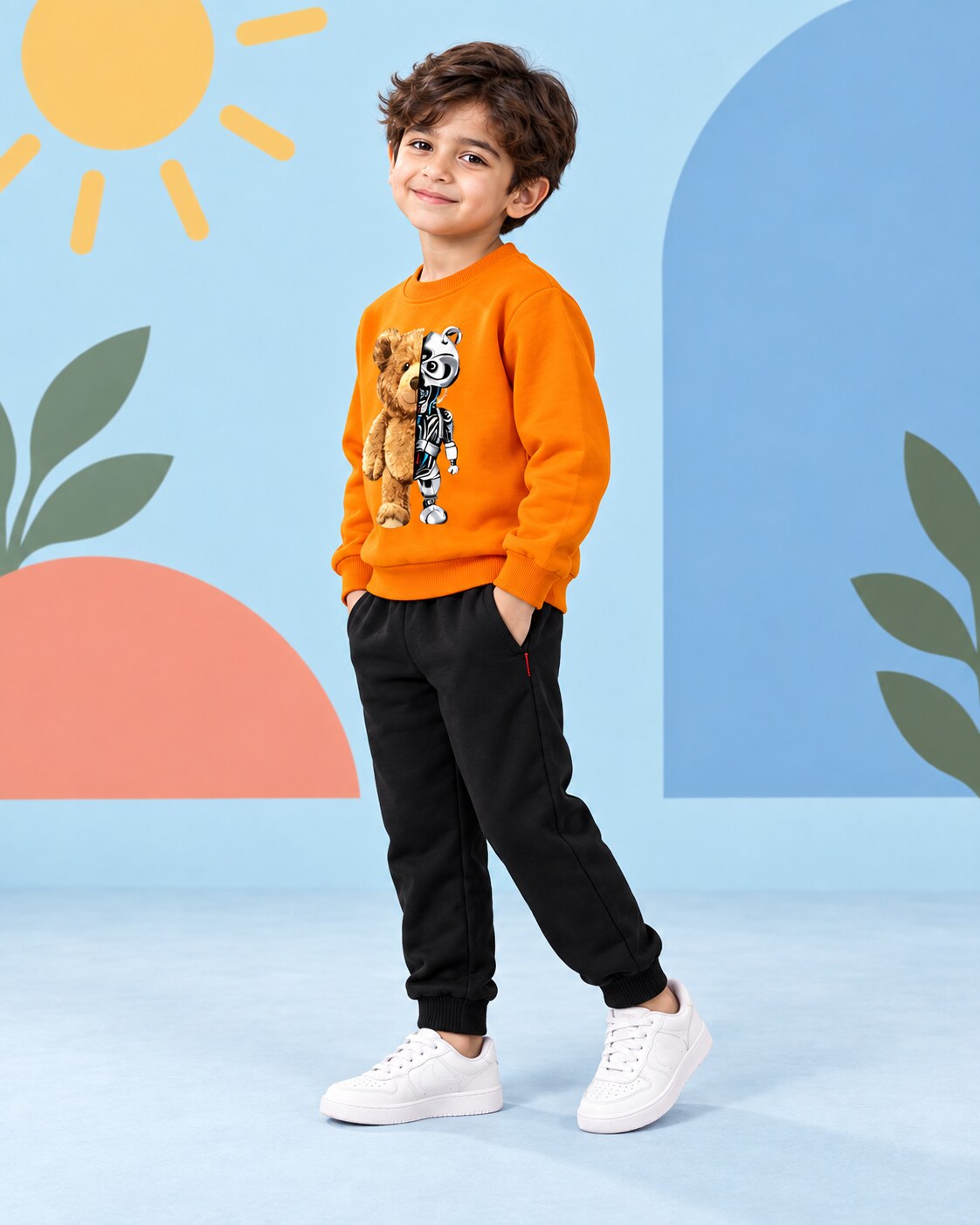 Kids Winter Sweat Shirt Set | Robo Bear Printed - side angle