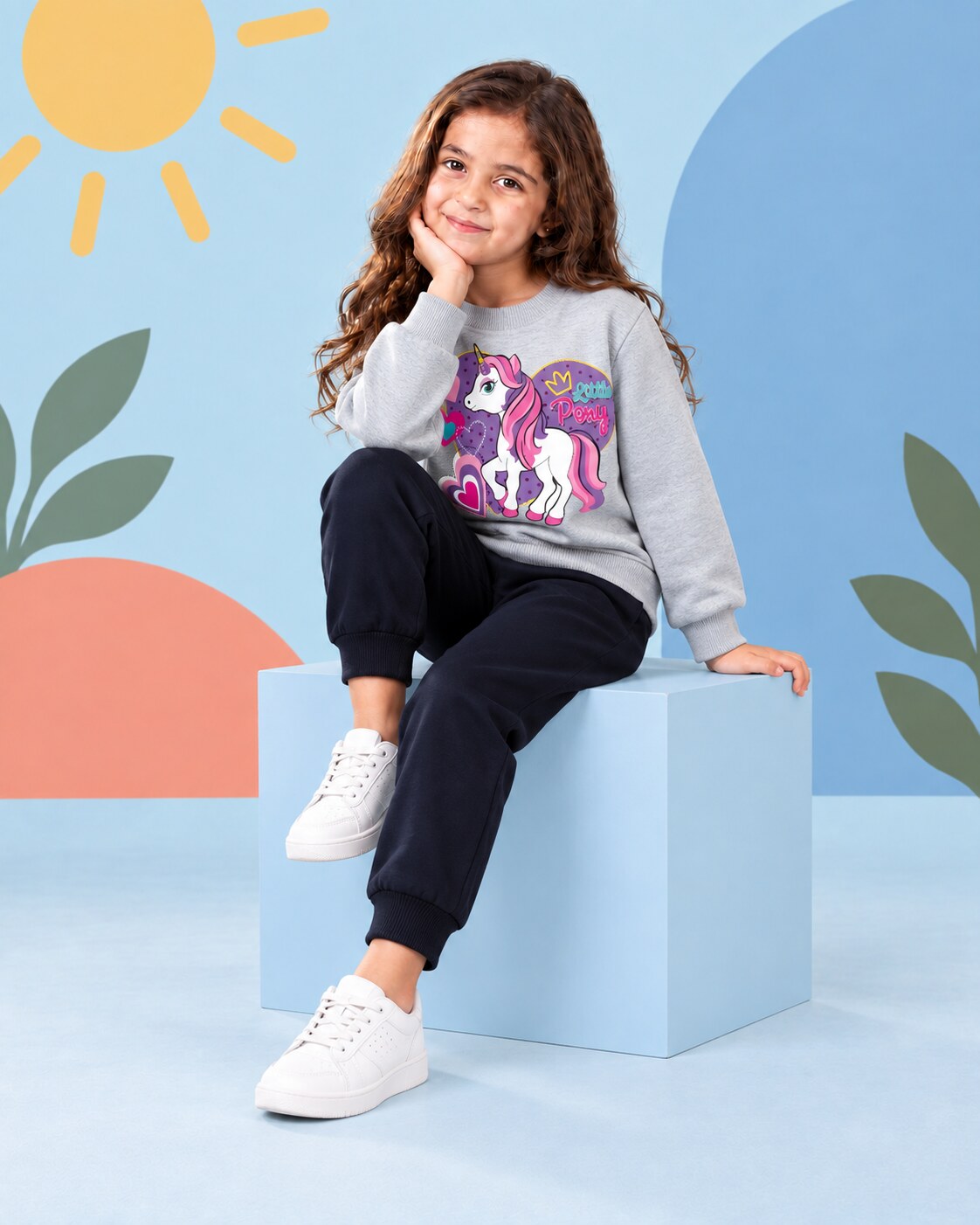 Kids Winter Sweat Shirt Set | Unicorn Printed - seated