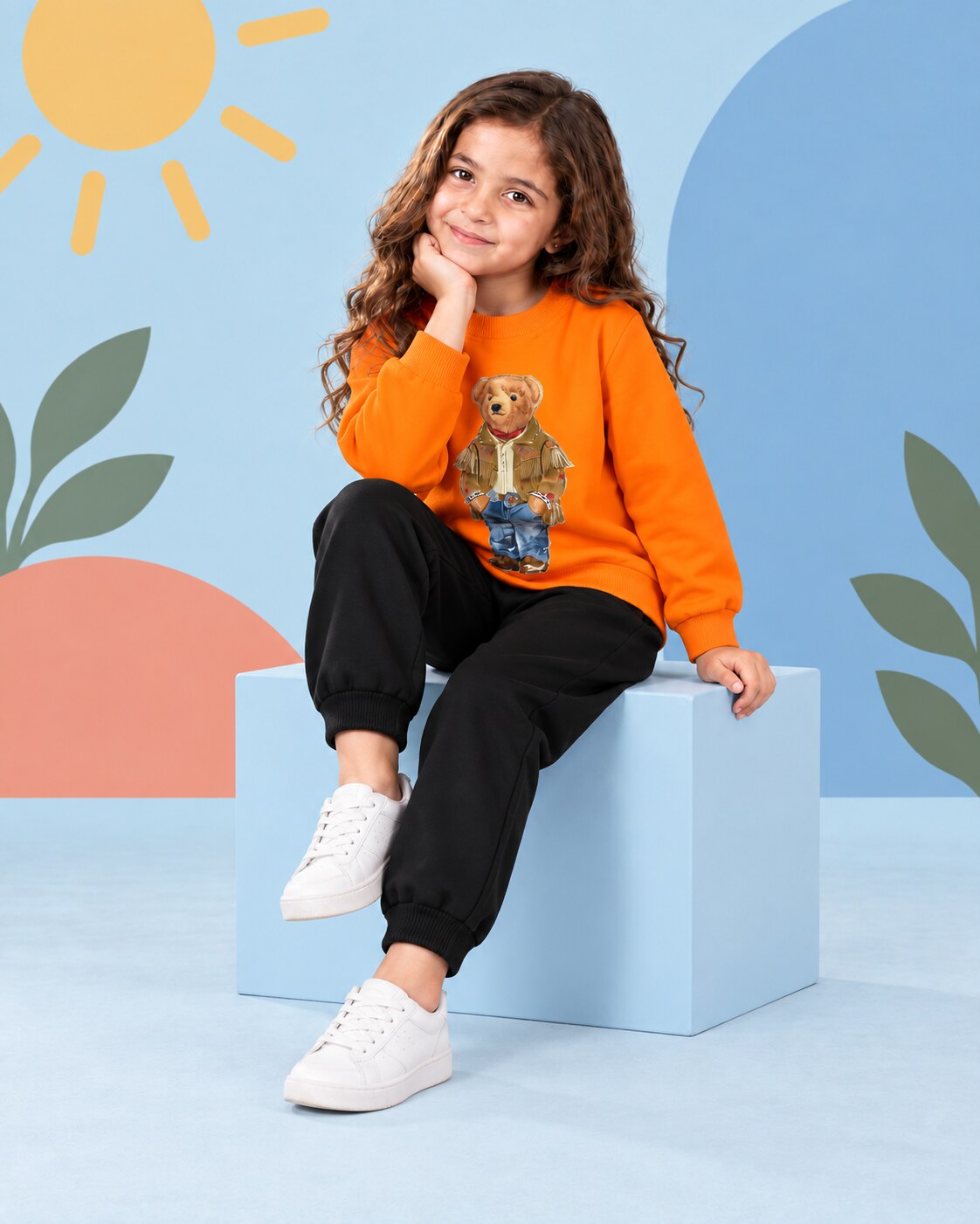 Kids Winter Sweat Shirt Set | Versace Printed - seated