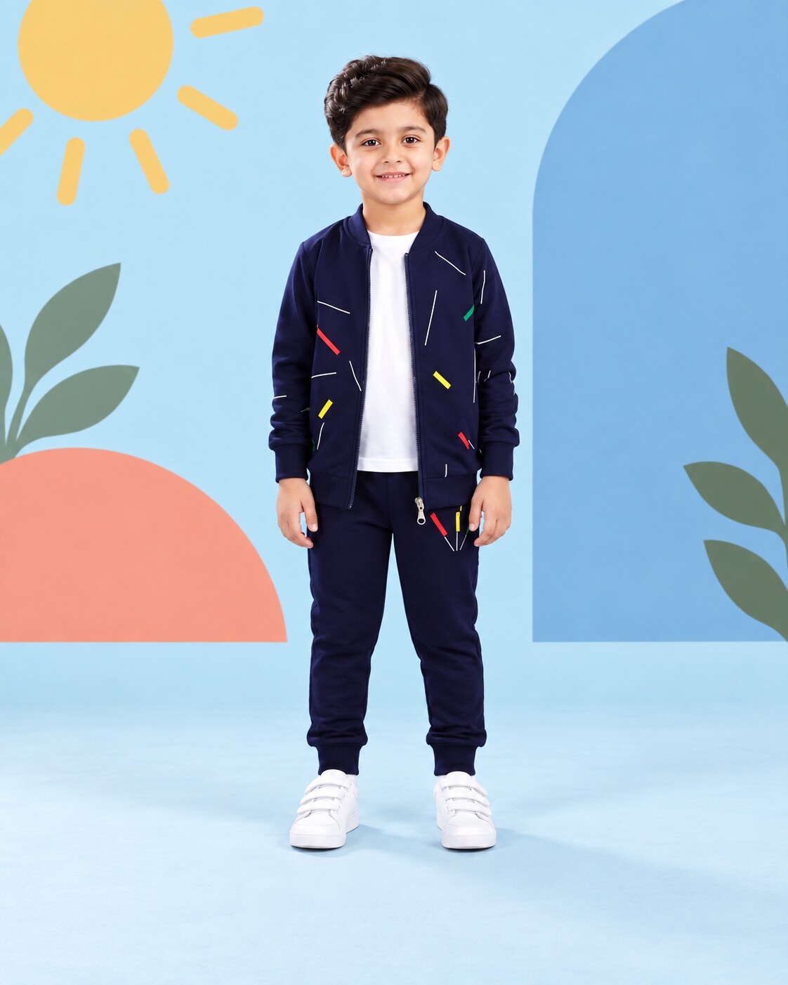 Kids Zipper Winter Tracksuit 3Pcs - Blue - front standing
