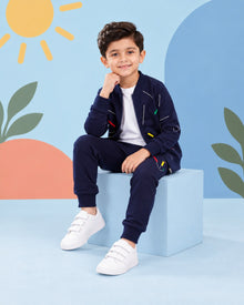 Kids Zipper Winter Tracksuit 3Pcs - Blue - seated