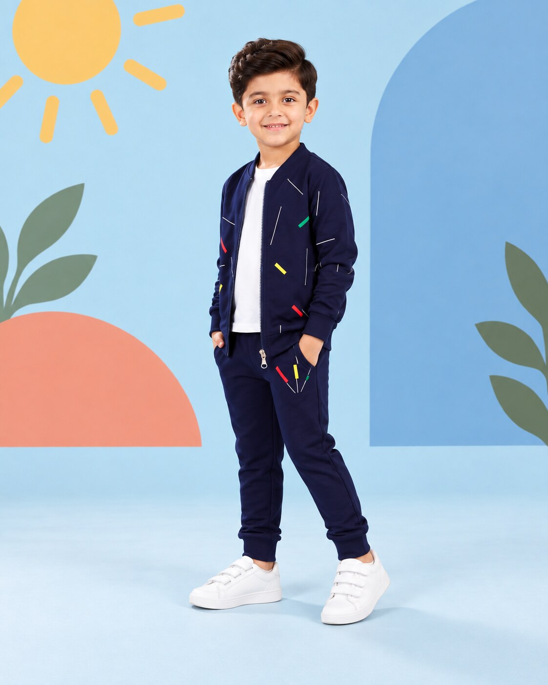 Kids Zipper Winter Tracksuit 3Pcs - Blue - side angle