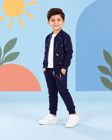 Kids Zipper Winter Tracksuit 3Pcs - Blue - side angle