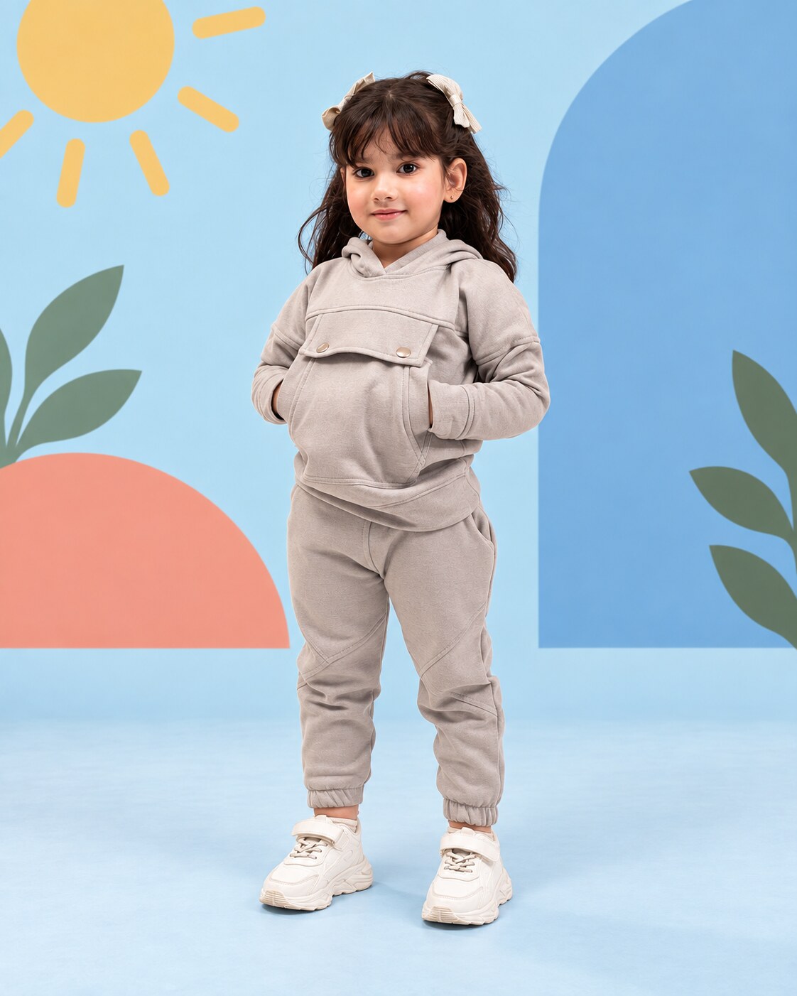 Mocha Grey Comfort Set – Unisex Winter Fleece Wear - front standing