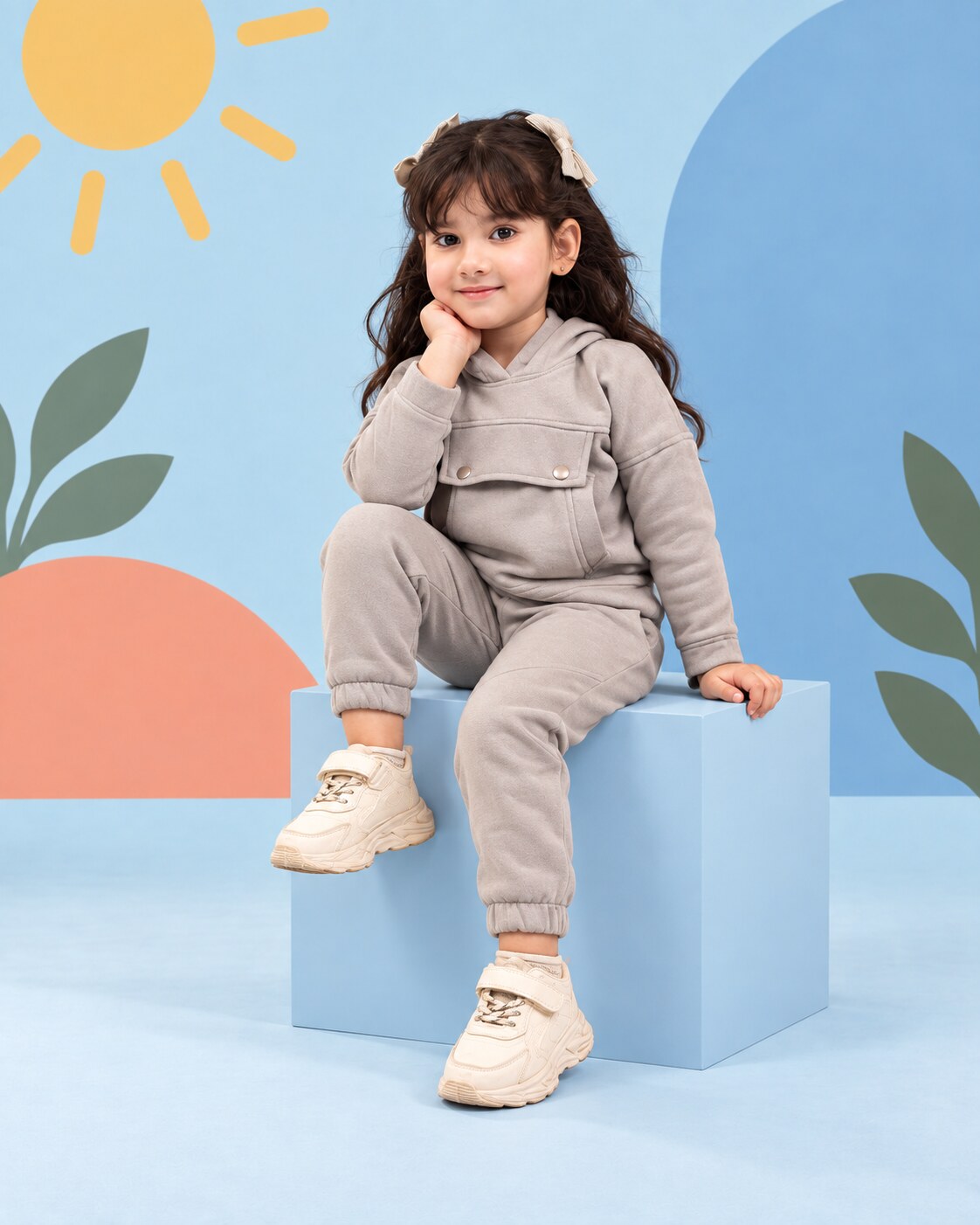 Mocha Grey Comfort Set – Unisex Winter Fleece Wear - seated