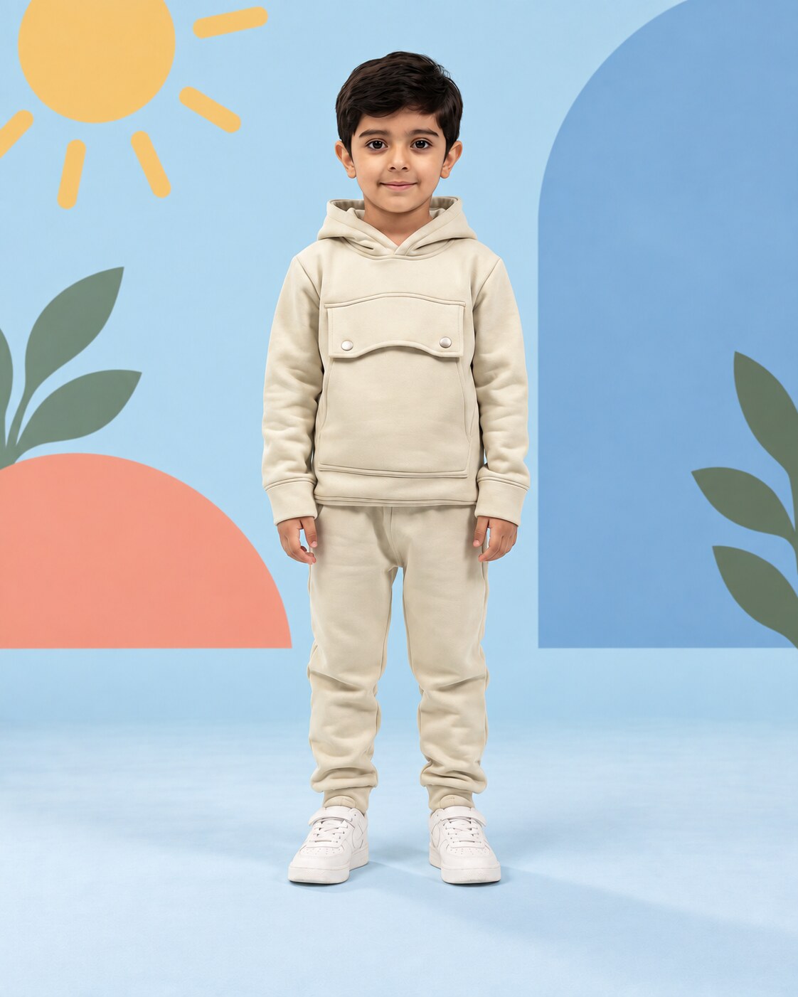 Premium Kids Pistachio Fleece Hoodie & Jogger Set - front standing